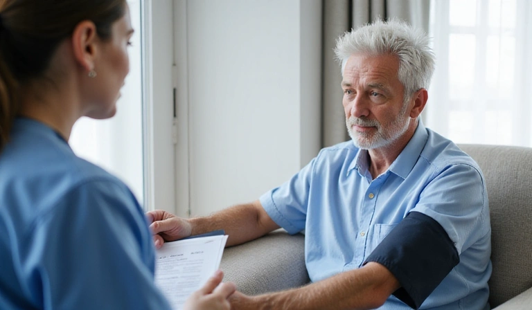 Man checking blood pressure