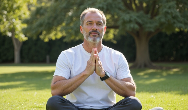 Man meditating outdoors