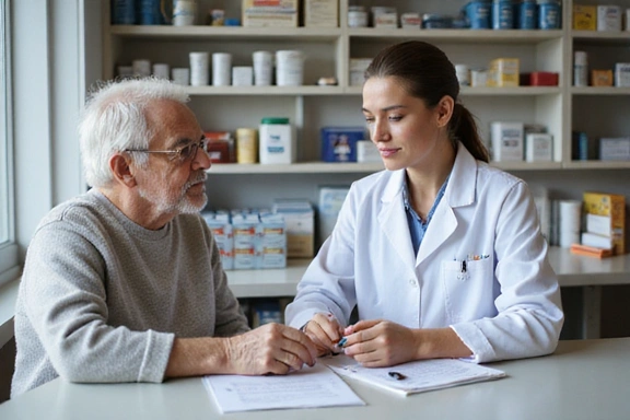 Pharmacist consulting with patient