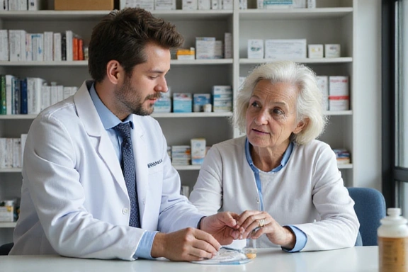 Pharmacist consulting with patient