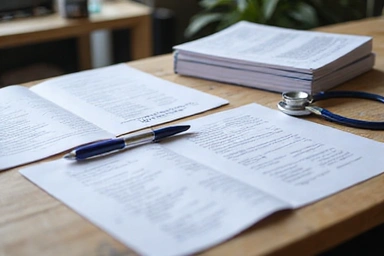 Medical research papers on desk